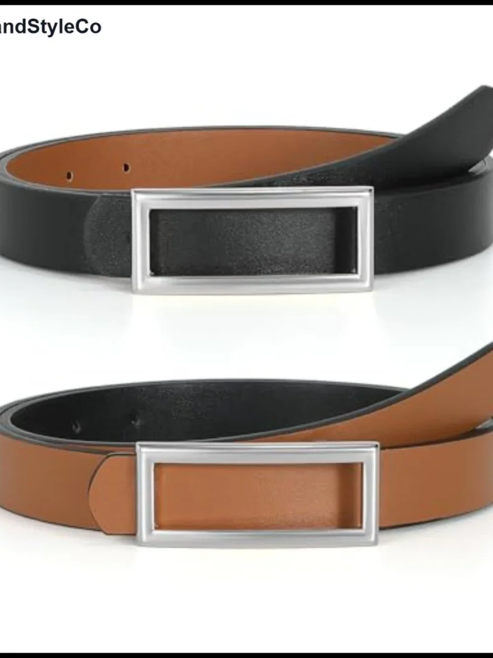 Reversible Faux Leather Belt with Gold Buckle for Women